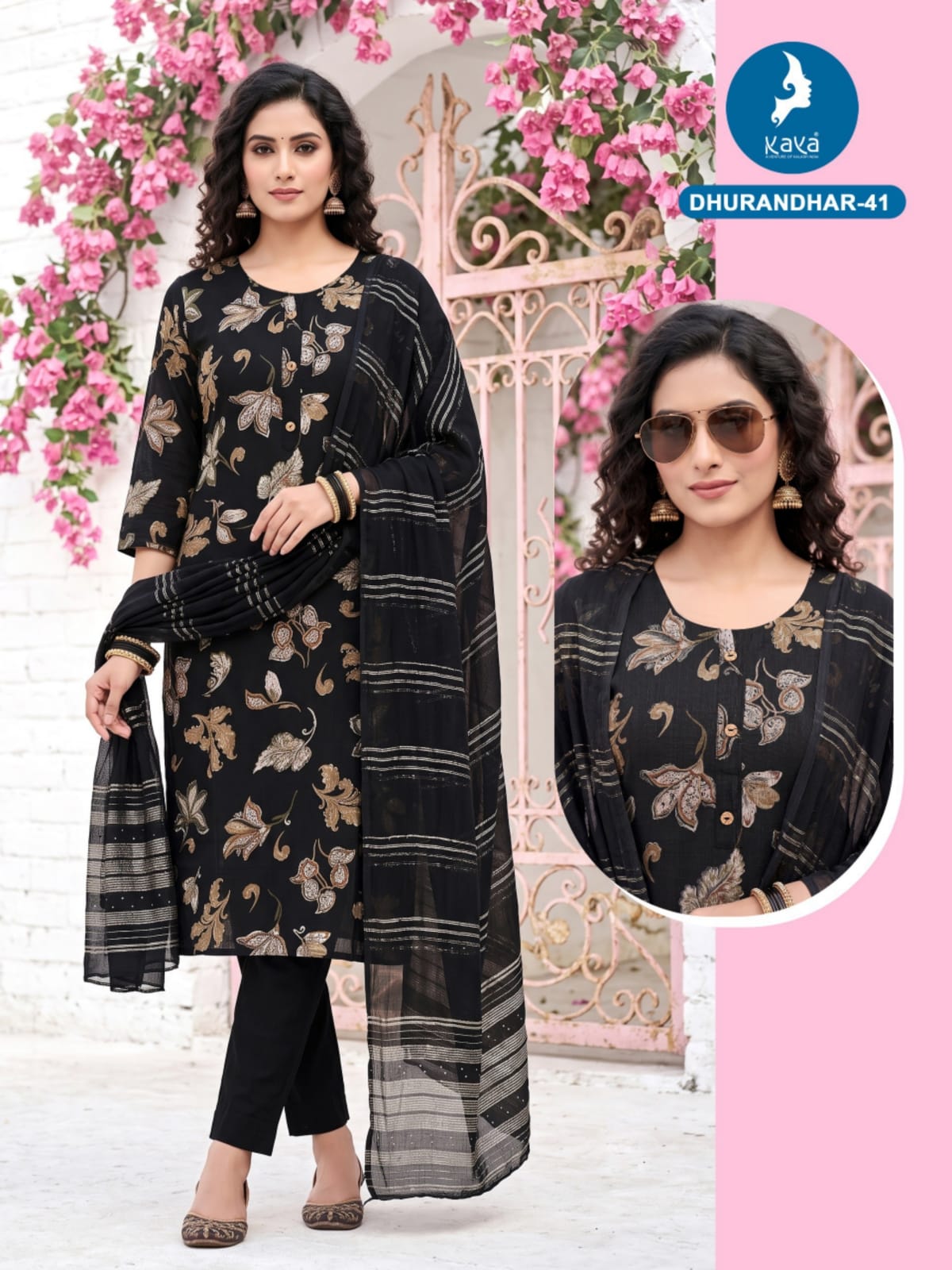 3 Piece Straight Cut Suit Set Vertican Print Top with Chanderi Sequence Dupatta Set — Wholesale Kurtis, Kaya wholesale from Surat — Photo 10
