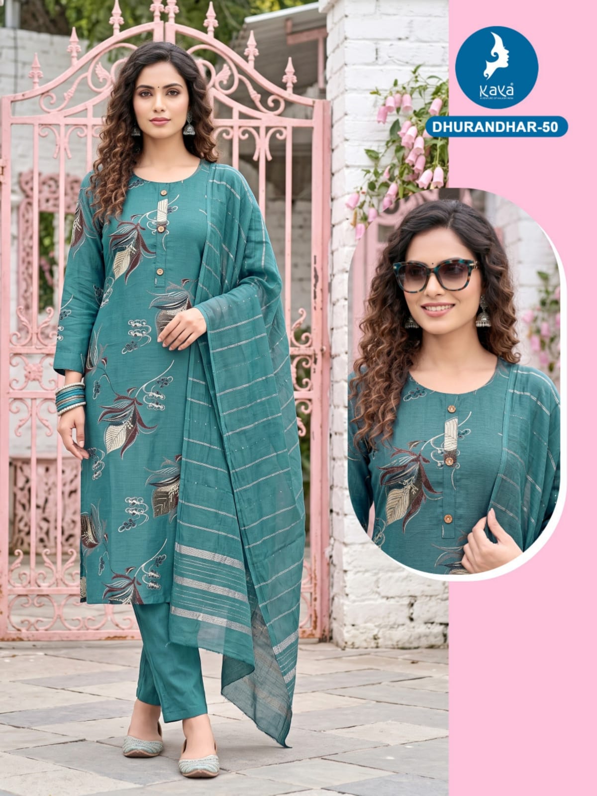 3 Piece Straight Cut Suit Set Vertican Print Top with Chanderi Sequence Dupatta Set — Wholesale Kurtis, Kaya wholesale from Surat — Photo 13
