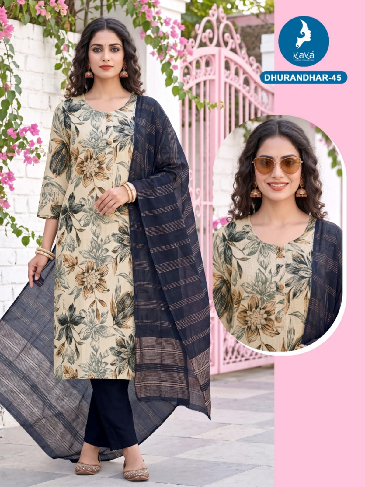 3 Piece Straight Cut Suit Set Vertican Print Top with Chanderi Sequence Dupatta Set — Wholesale Kurtis, Kaya wholesale from Surat — Photo 14