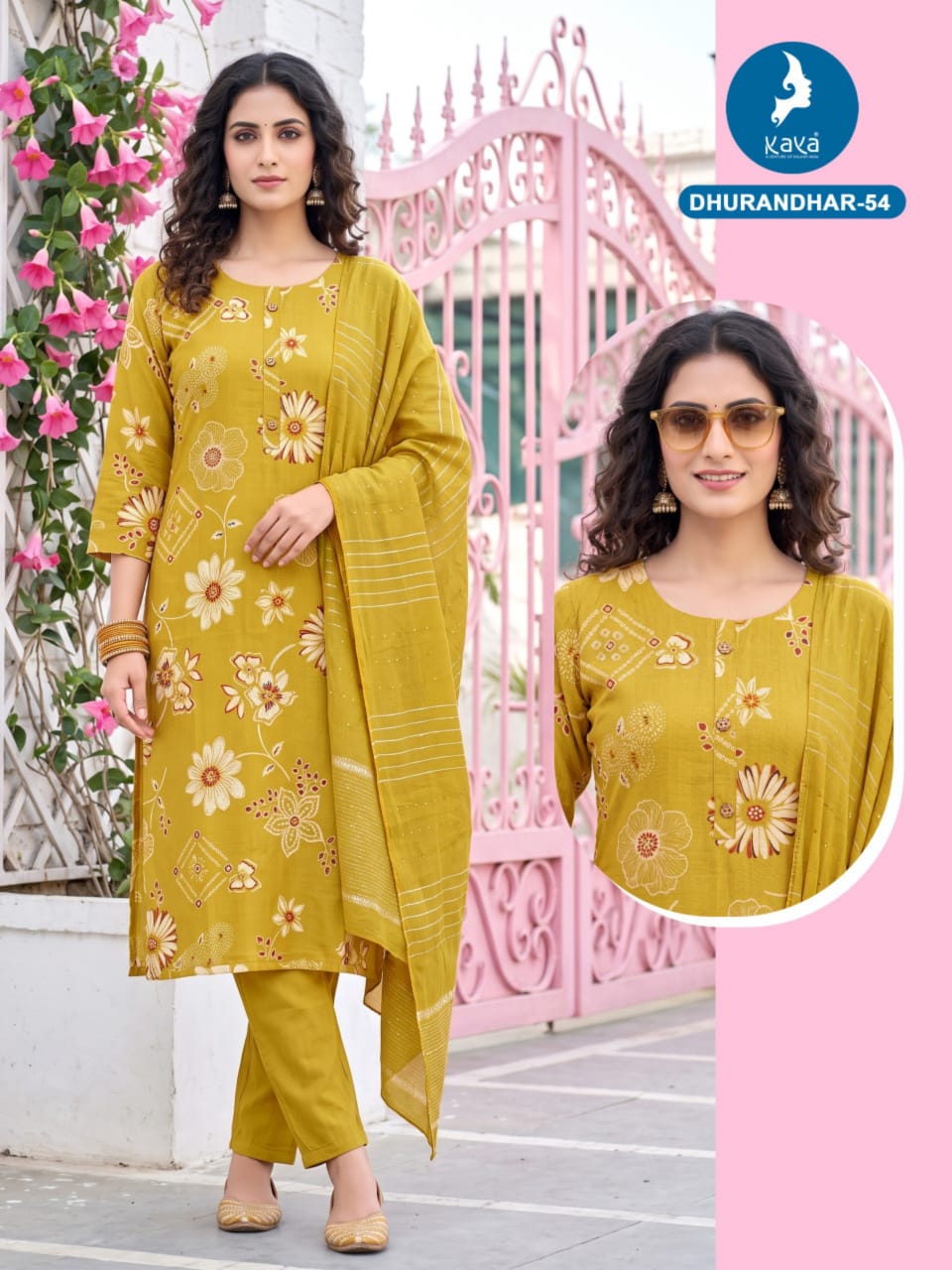 3 Piece Straight Cut Suit Set Vertican Print Top with Chanderi Sequence Dupatta Set — Wholesale Kurtis, Kaya wholesale from Surat — Photo 16