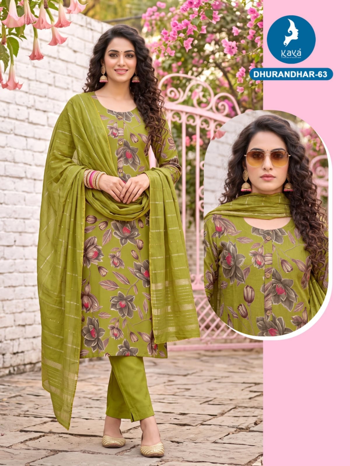 3 Piece Straight Cut Suit Set Vertican Print Top with Chanderi Sequence Dupatta Set — Wholesale Kurtis, Kaya wholesale from Surat — Photo 17