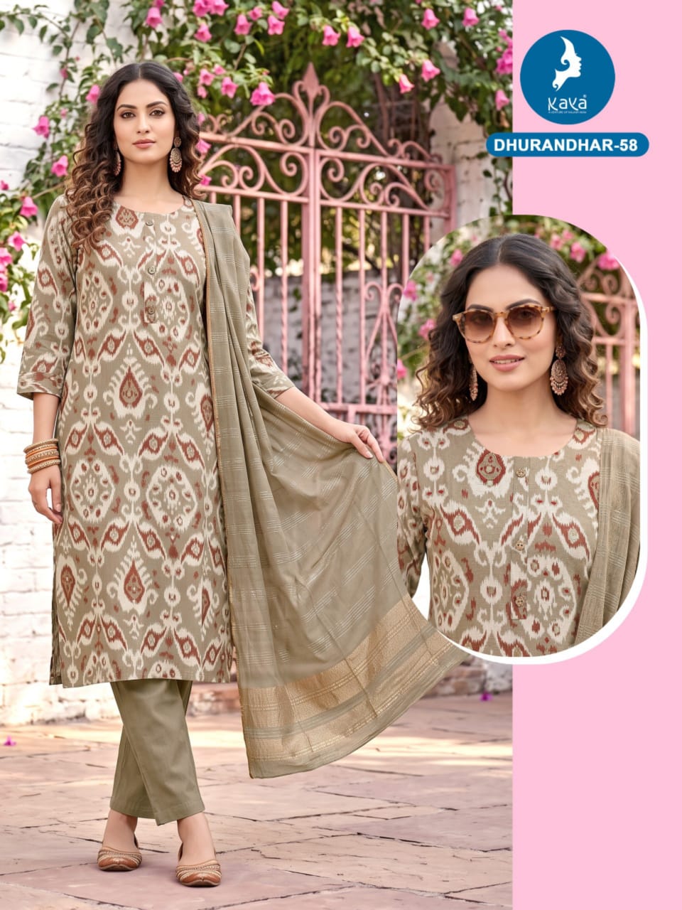 3 Piece Straight Cut Suit Set Vertican Print Top with Chanderi Sequence Dupatta Set — Wholesale Kurtis, Kaya wholesale from Surat — Photo 18