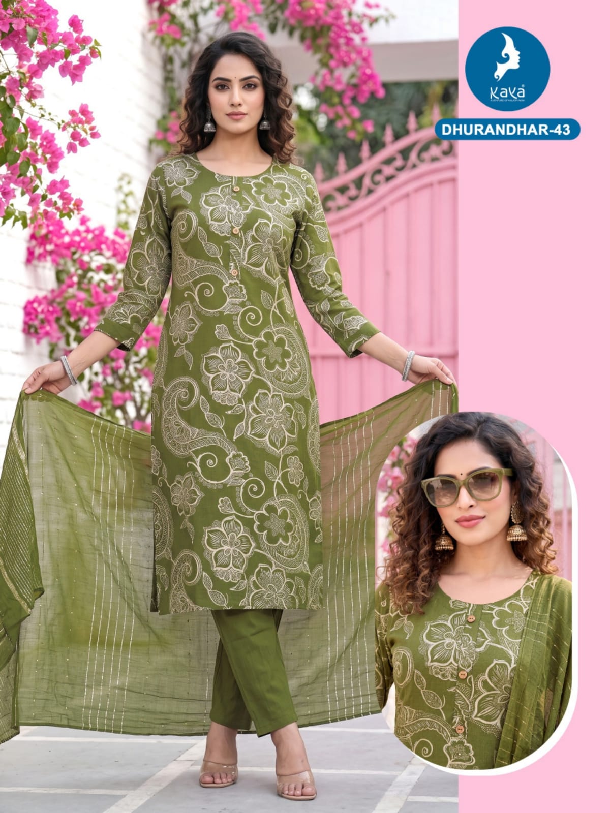 3 Piece Straight Cut Suit Set Vertican Print Top with Chanderi Sequence Dupatta Set — Wholesale Kurtis, Kaya wholesale from Surat — Photo 20