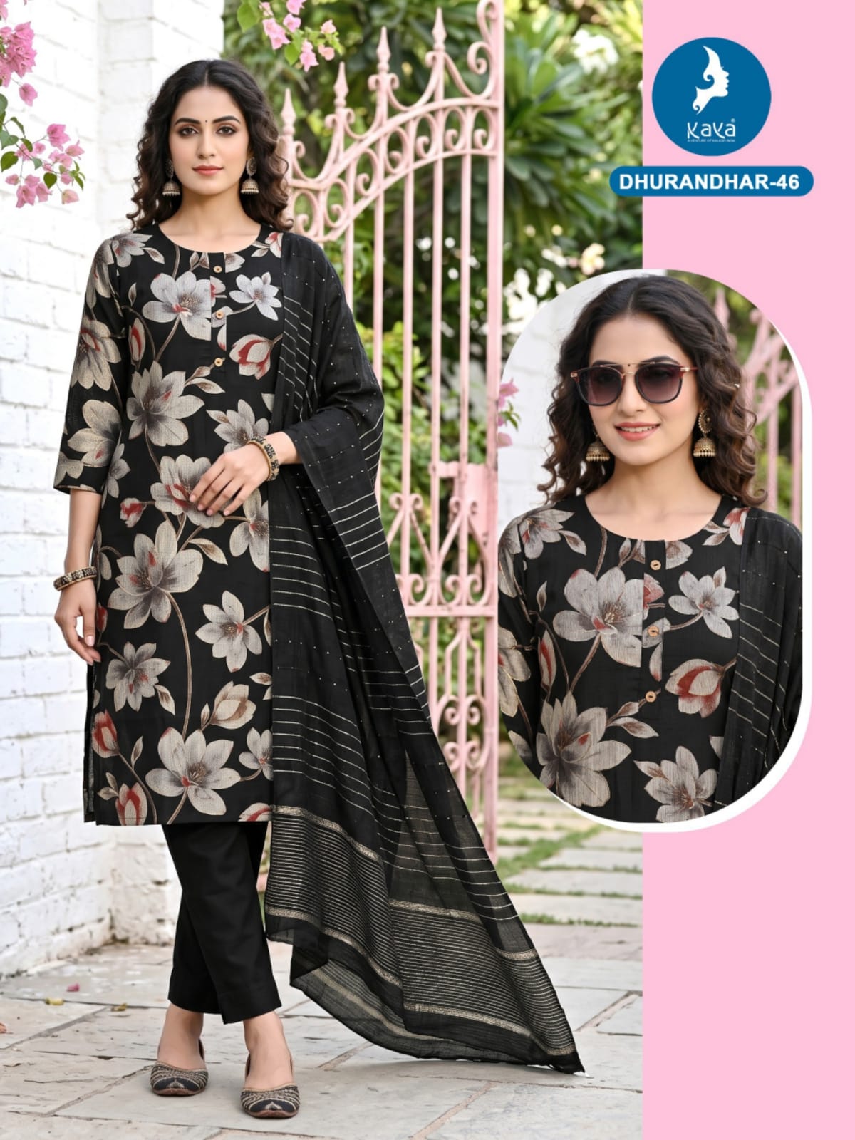 3 Piece Straight Cut Suit Set Vertican Print Top with Chanderi Sequence Dupatta Set — Wholesale Kurtis, Kaya wholesale from Surat — Photo 21