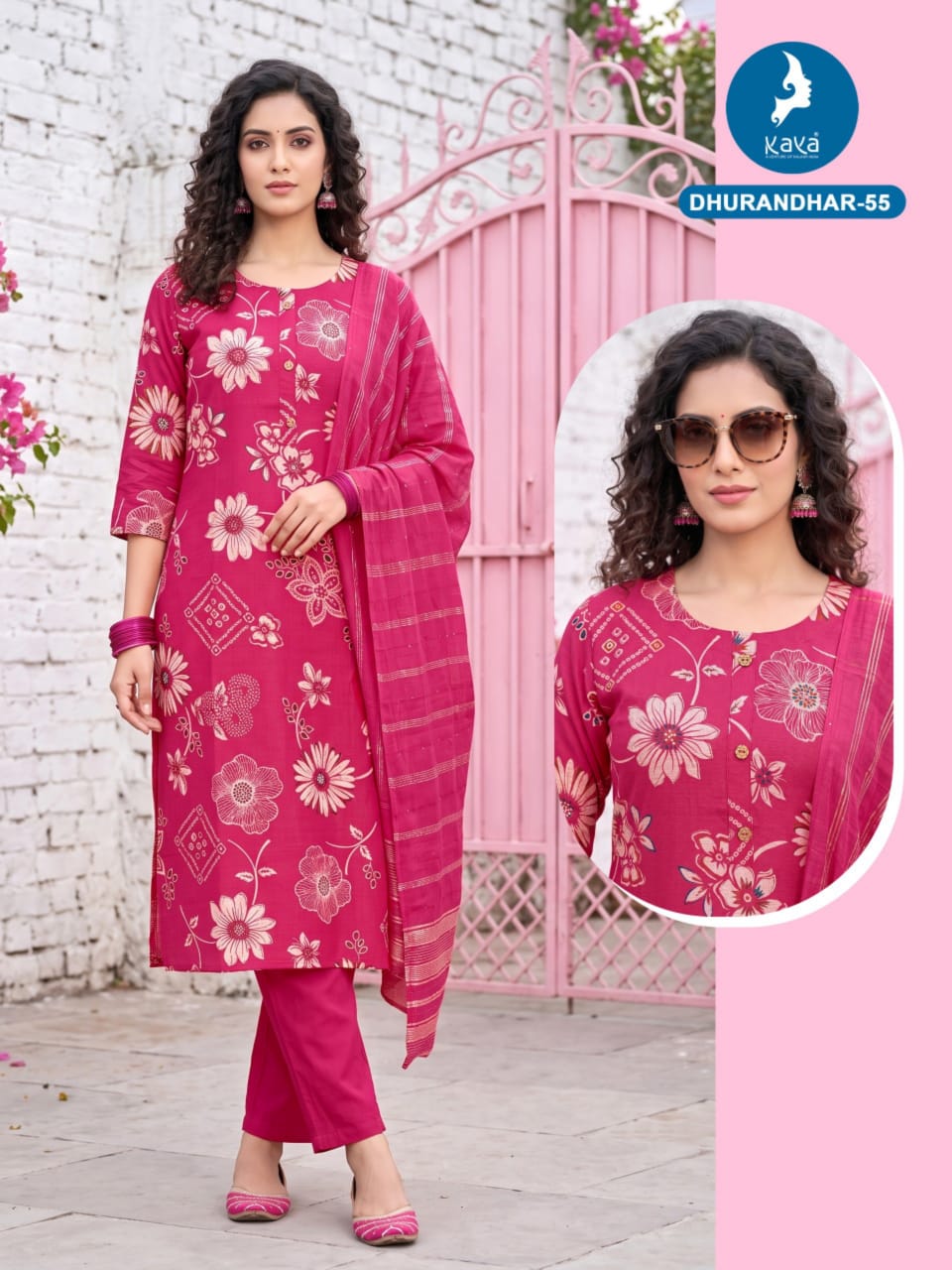 3 Piece Straight Cut Suit Set Vertican Print Top with Chanderi Sequence Dupatta Set — Wholesale Kurtis, Kaya wholesale from Surat — Photo 23