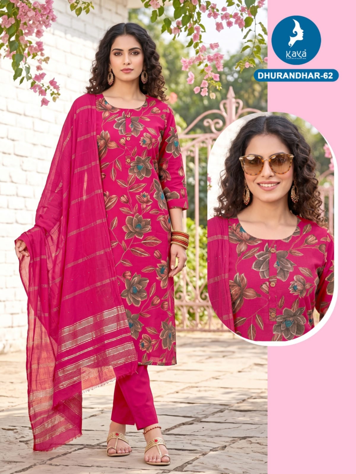 3 Piece Straight Cut Suit Set Vertican Print Top with Chanderi Sequence Dupatta Set — Wholesale Kurtis, Kaya wholesale from Surat — Photo 24