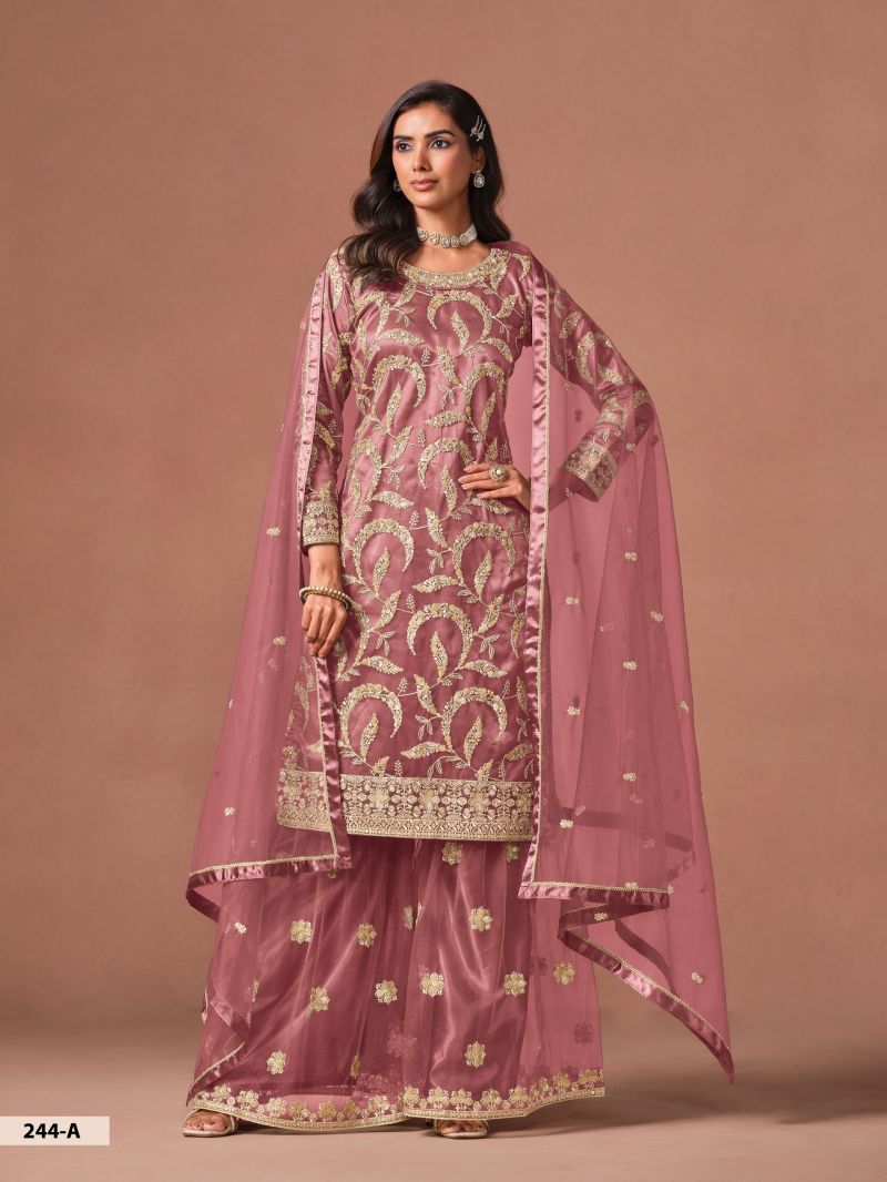 Aanaya Vol 244 Net Embroidered Kurti With Sharara Dupatta Set — Wholesale Dress Material, Vardan Ethnic wholesale from Surat — view 2