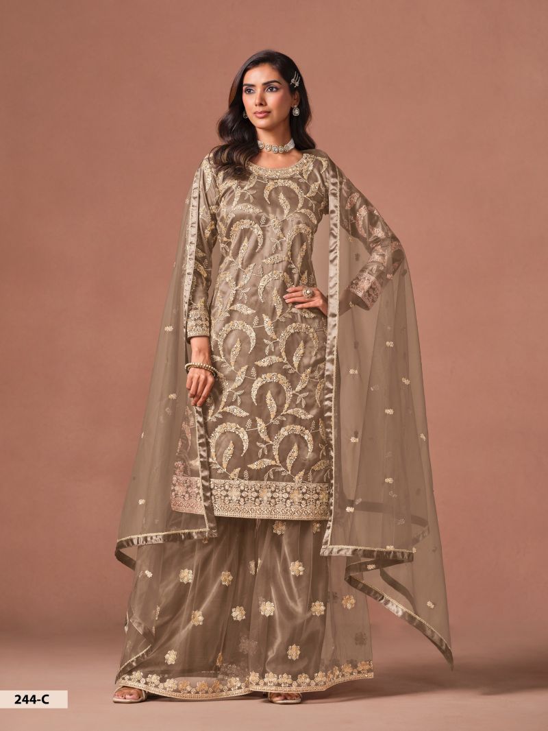 Aanaya Vol 244 Net Embroidered Kurti With Sharara Dupatta Set — Wholesale Dress Material, Vardan Ethnic wholesale from Surat — view 3