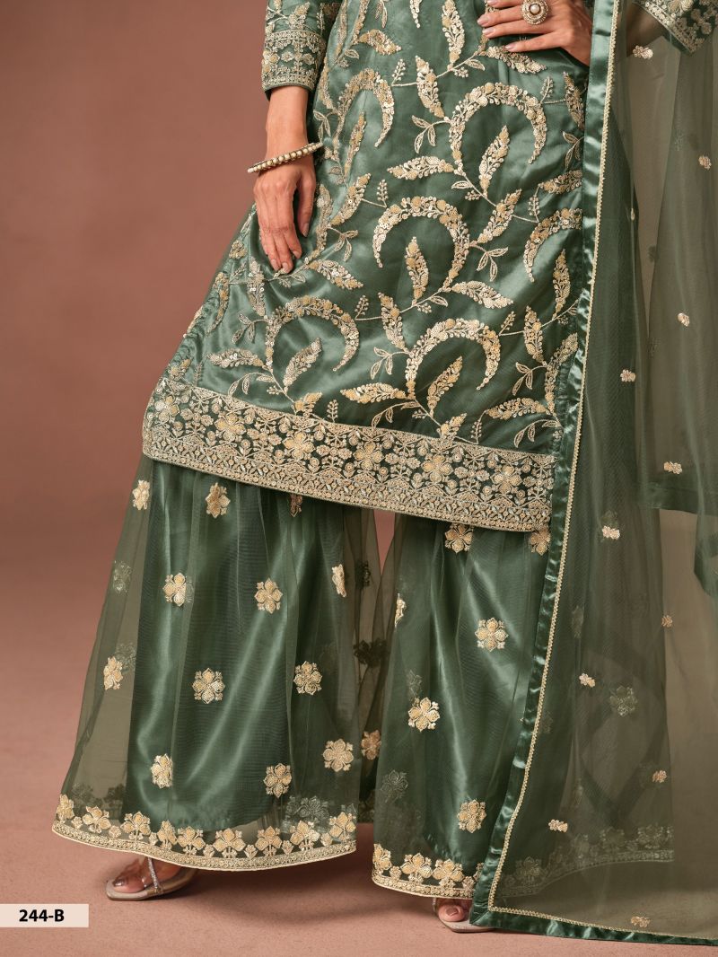 Aanaya Vol 244 Net Embroidered Kurti With Sharara Dupatta Set — Wholesale Dress Material, Vardan Ethnic wholesale from Surat — view 5