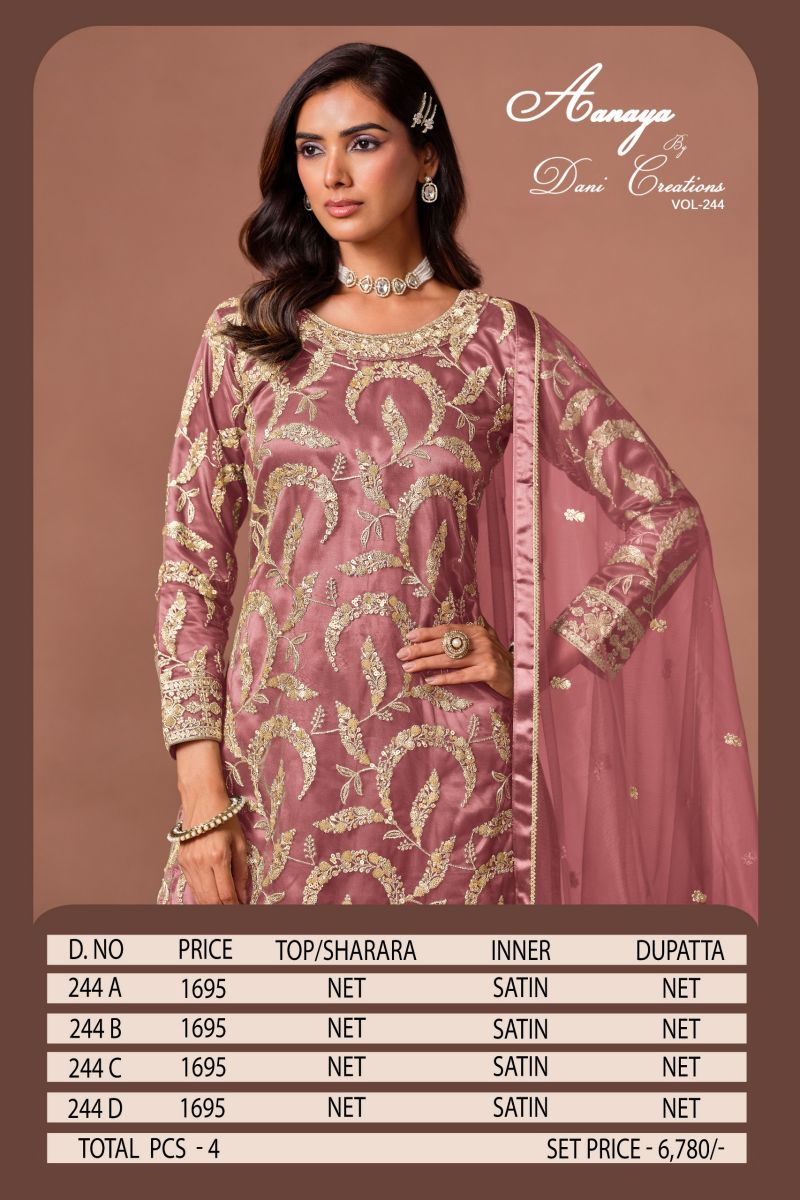Aanaya Vol 244 Net Embroidered Kurti With Sharara Dupatta Set — Wholesale Dress Material, Vardan Ethnic wholesale from Surat — view 6