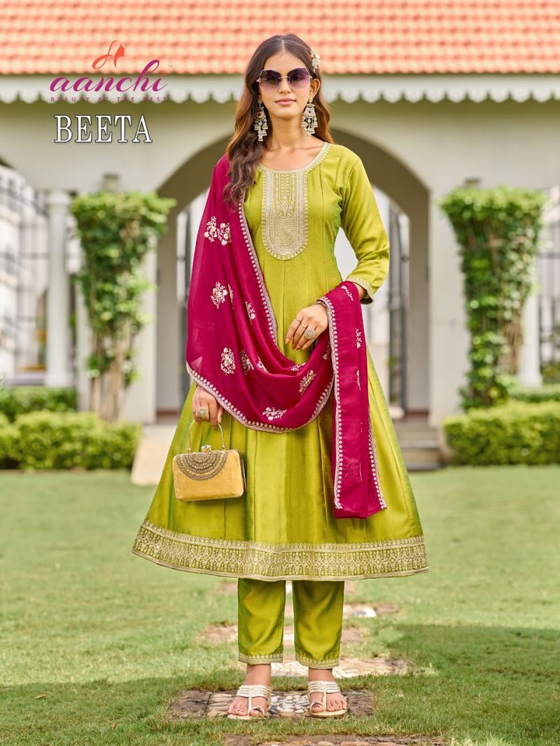 Aanchi Beeta Vichitra Silk Embroidered Anarkali Kurti With Bottom Dupatta Set
