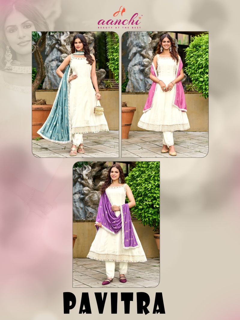 Aanchi Pavitra Vichitra Silk Embroidery Kurti With Pant Dupatta Set — Wholesale Kurtis, Aanchi wholesale from Surat — view 4