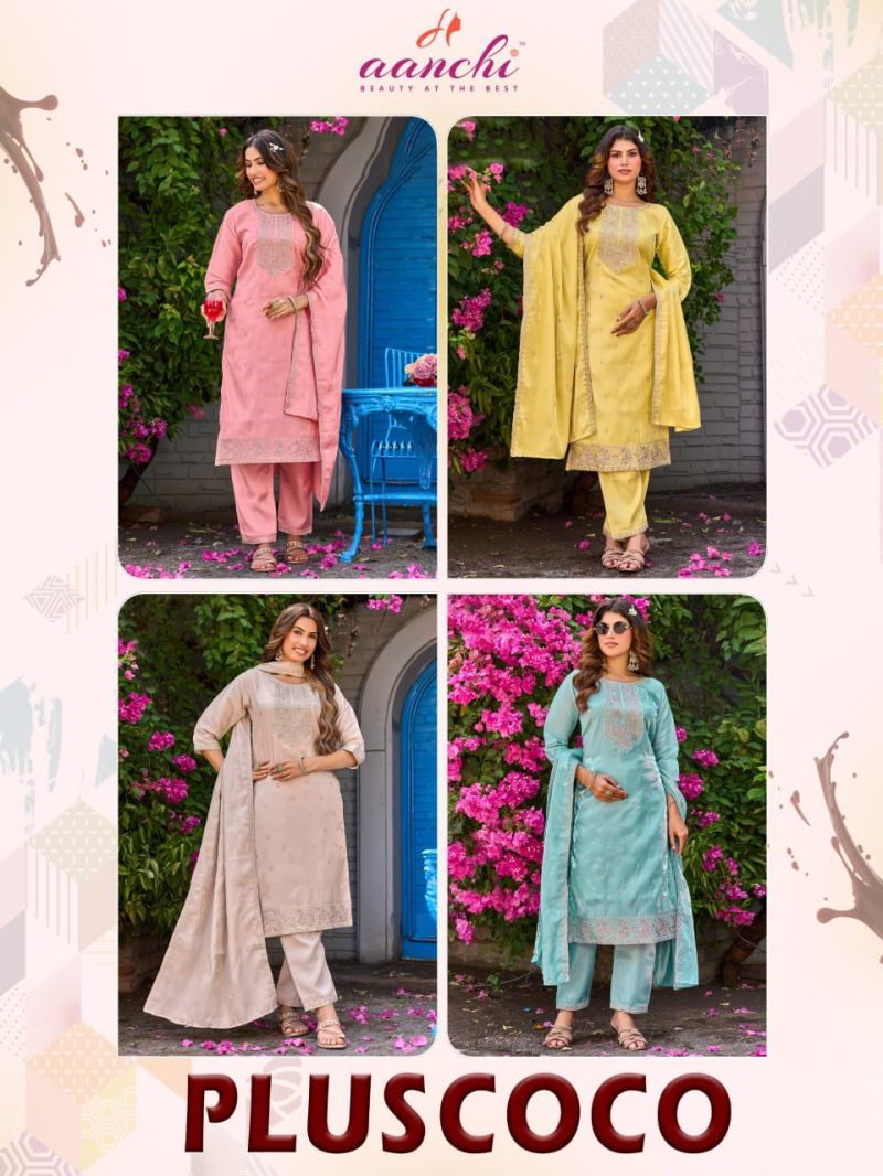 Aanchi Plus Coco Roman Glass Embroidered Kurti With Bottom Dupatta Set — Wholesale Kurtis, Aanchi Kurtis Catalog wholesale from Surat — view 5