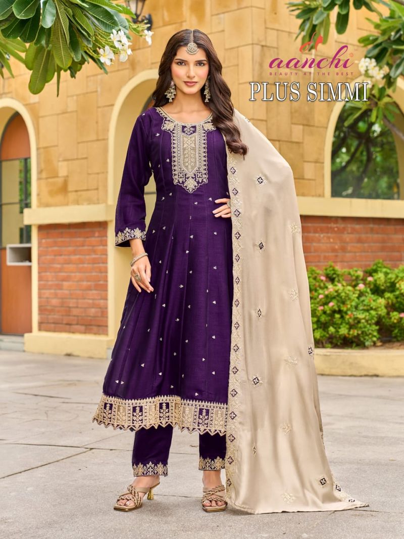 Aanchi Plus Simmi Vichitra Silk Embroidered Anarkali Kurti With Bottom Dupatta Set