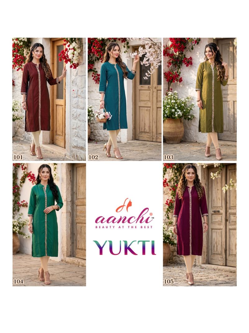 Aanchi Yukti Rangila Silk Embroidered Fancy Kurti Catalog — Wholesale Kurti Pant Set, Vardan Ethnic wholesale from Surat — Photo 6