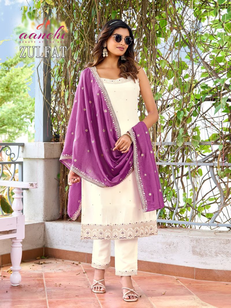Aanchi Zulfat Vichitra Silk Embroidered Kurti With Bottom Dupatta Catalog