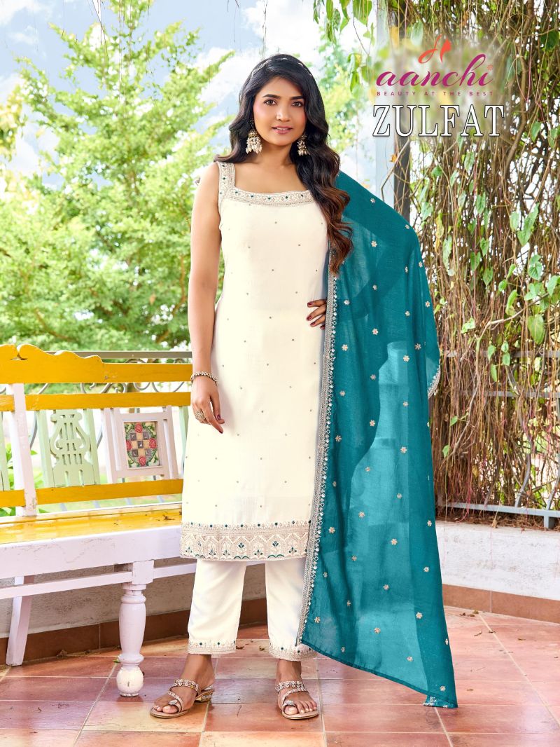 Aanchi Zulfat Vichitra Silk Embroidered Kurti With Bottom Dupatta Catalog — Wholesale Kurtis, Aanchi wholesale from Surat - Gallery Image 3