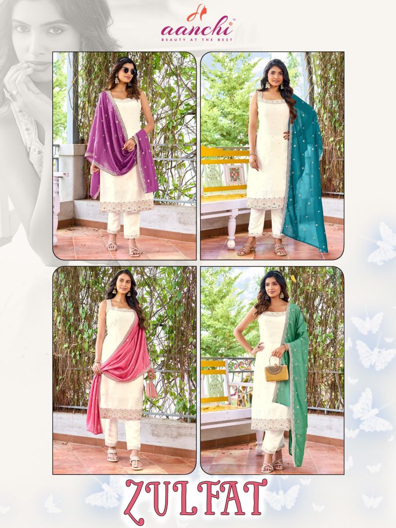 Aanchi Zulfat Vichitra Silk Embroidered Kurti With Bottom Dupatta Catalog — Wholesale Kurtis, Aanchi wholesale from Surat — view 5