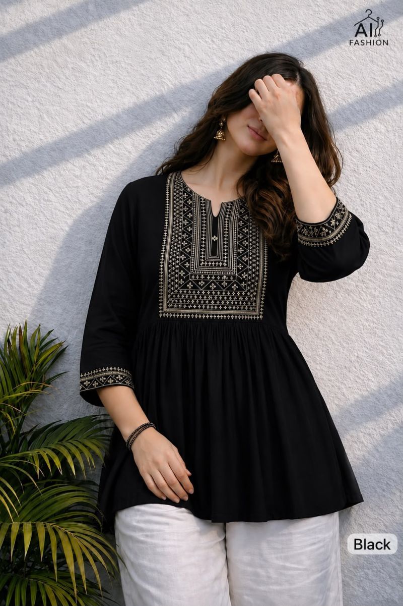 Adaa Vol 2 Rayon Beads Work Embroidered Short Flair Kurti — Wholesale Kurtis, Vardan Ethnic wholesale from Surat — view 2