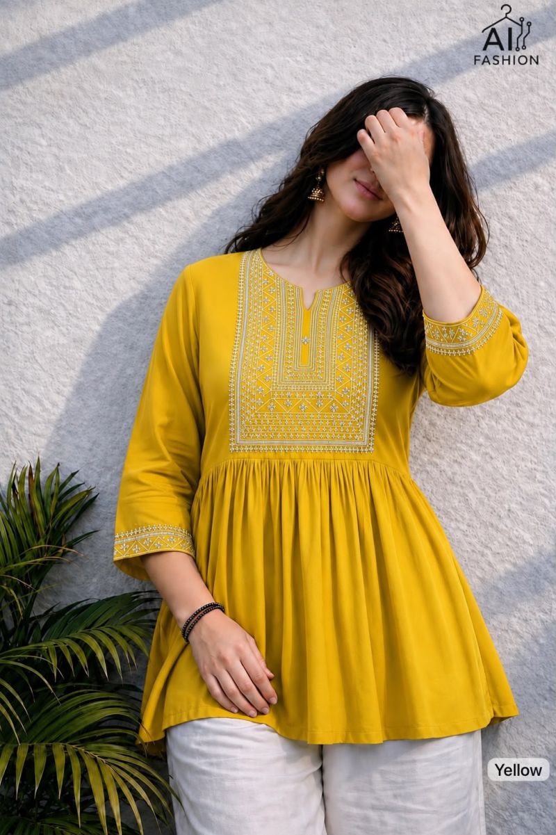 Adaa Vol 2 Rayon Beads Work Embroidered Short Flair Kurti — Wholesale Kurtis, Vardan Ethnic wholesale from Surat — view 3
