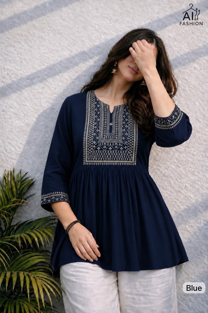 Adaa Vol 2 Rayon Beads Work Embroidered Short Flair Kurti