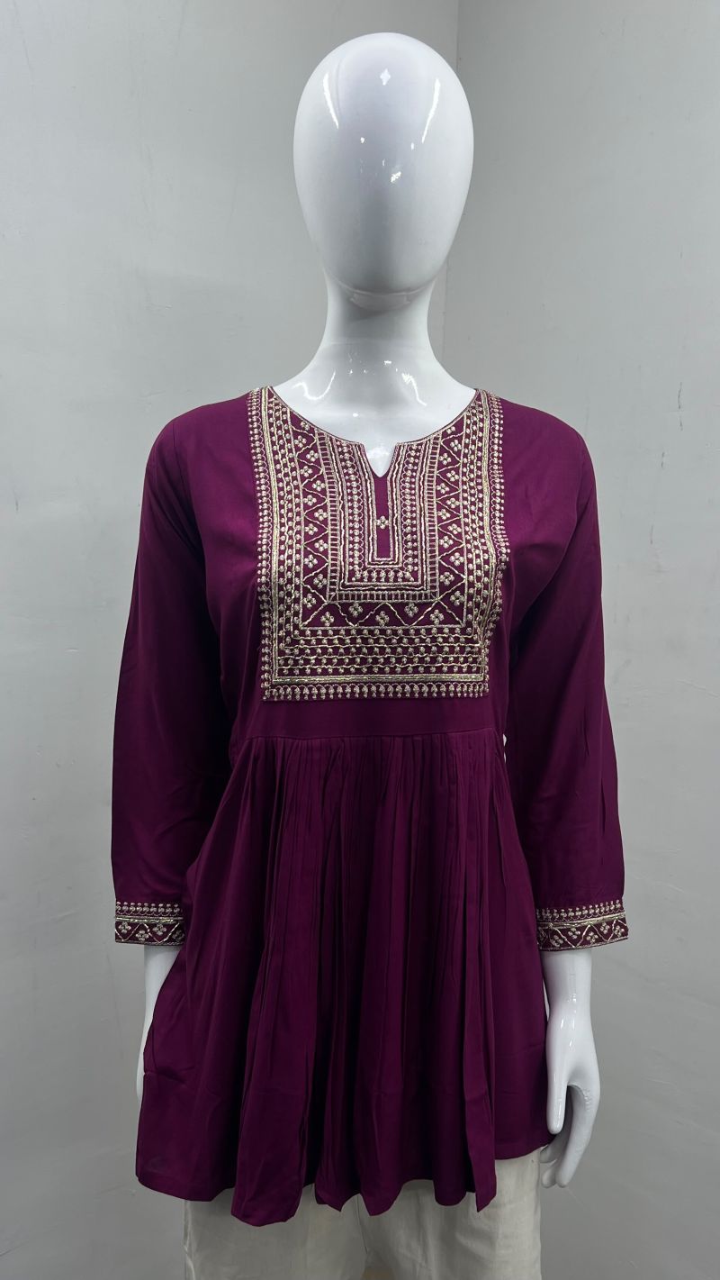 Adaa Vol 2 Rayon Beads Work Embroidered Short Flair Kurti — Wholesale Kurtis, Vardan Ethnic wholesale from Surat — view 5