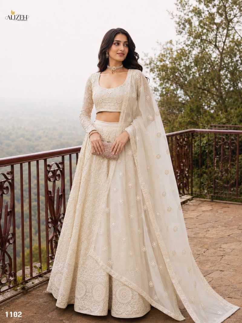 Alizeh 1096 To 1105 Net Embroidered Designer Lehenga Choli Catalog — Wholesale Lehenga, Alizeh wholesale from Surat — Photo 6