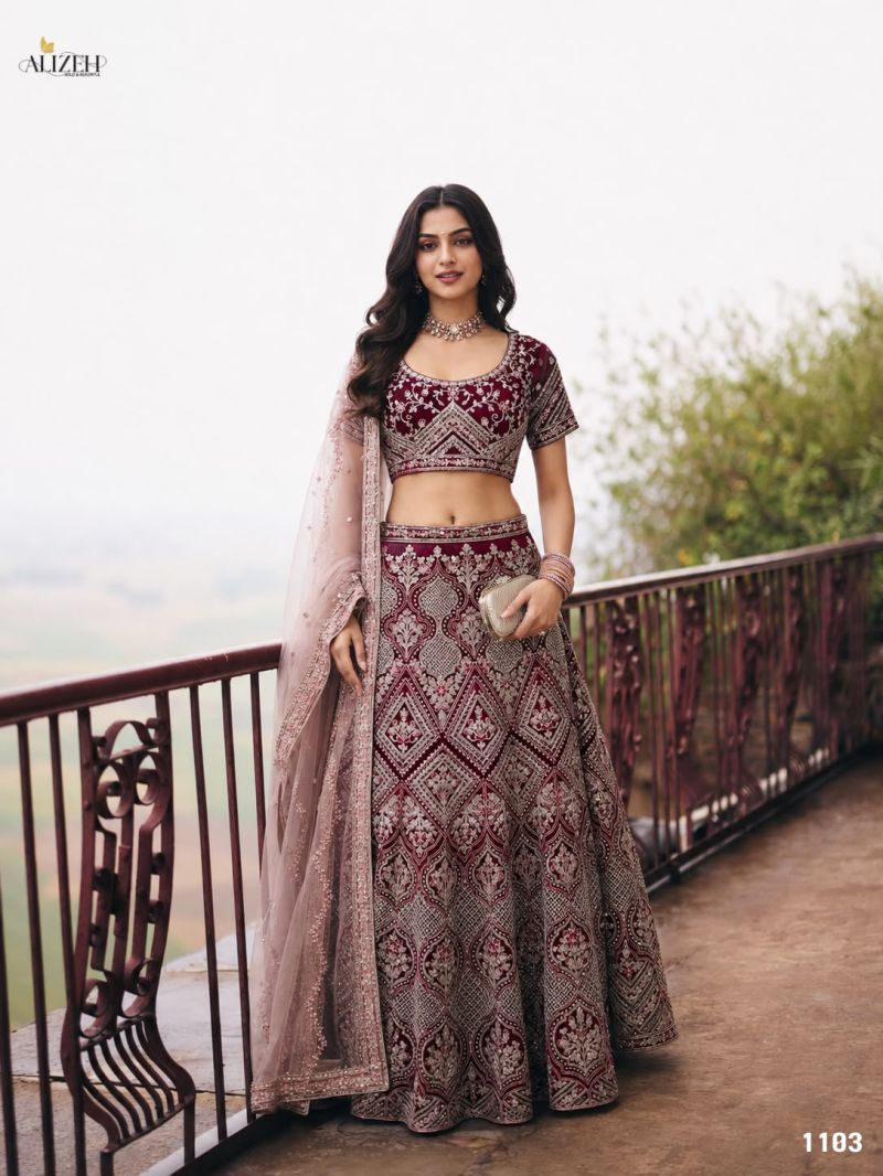 Alizeh 1096 To 1105 Net Embroidered Designer Lehenga Choli Catalog — Wholesale Lehenga, Alizeh wholesale from Surat — Photo 7