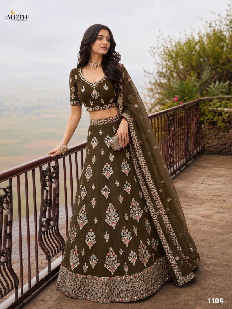 Alizeh 1096 To 1105 Net Embroidered Designer Lehenga Choli Catalog — Wholesale Lehenga, Alizeh wholesale from Surat — Photo 8