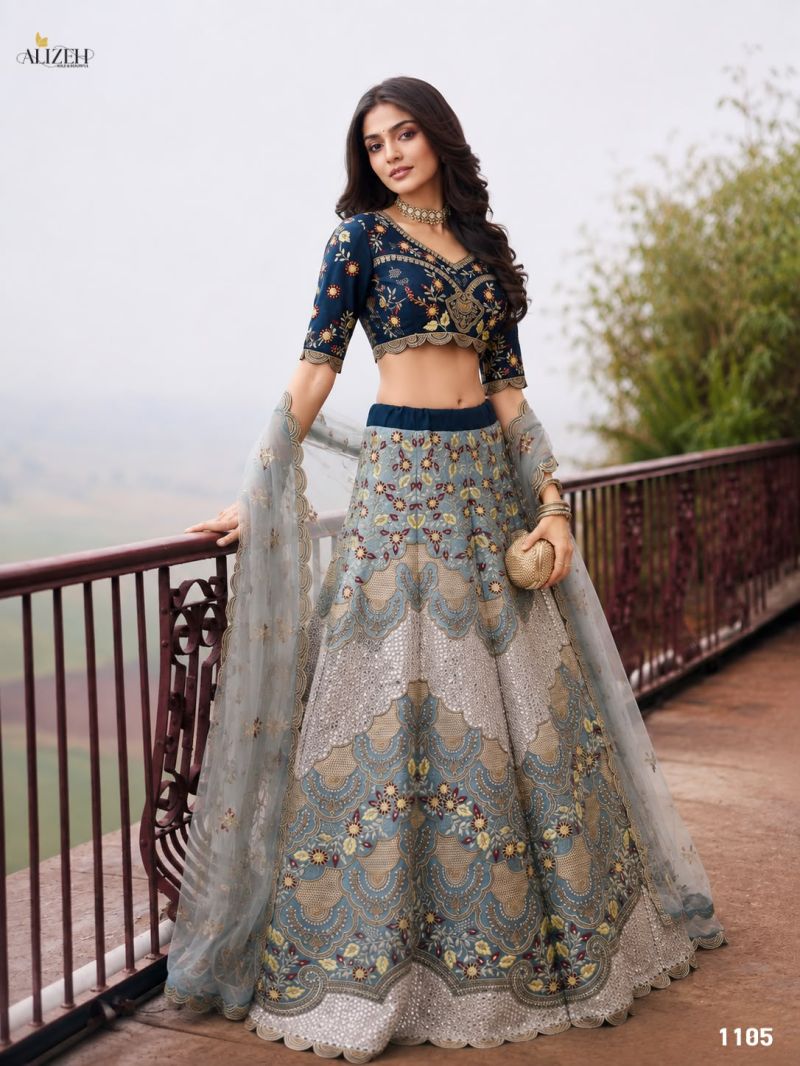 Alizeh 1096 To 1105 Net Embroidered Designer Lehenga Choli Catalog — Wholesale Lehenga, Alizeh wholesale from Surat — Photo 9