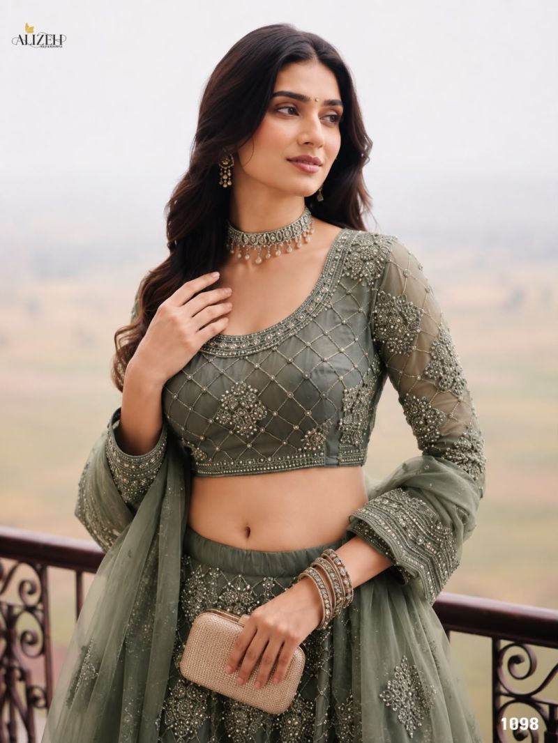 Alizeh 1096 To 1105 Net Embroidered Designer Lehenga Choli Catalog — Wholesale Lehenga, Alizeh wholesale from Surat — Photo 14