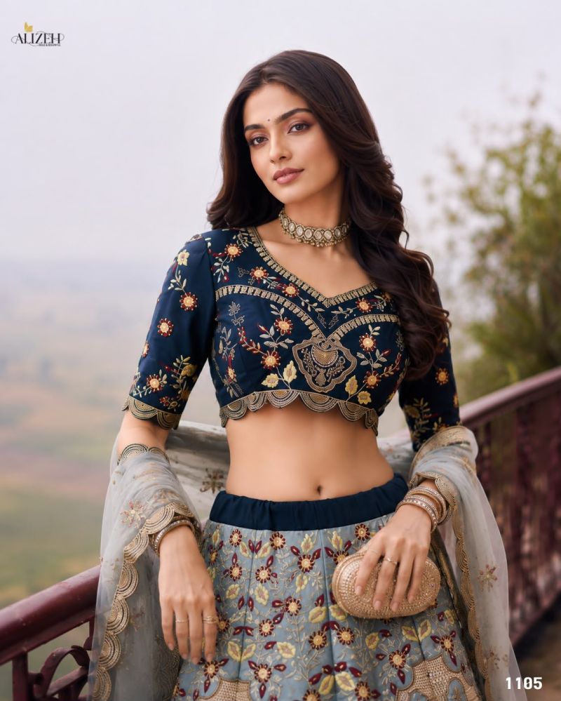 Alizeh 1096 To 1105 Net Embroidered Designer Lehenga Choli Catalog — Wholesale Lehenga, Alizeh wholesale from Surat — Photo 15