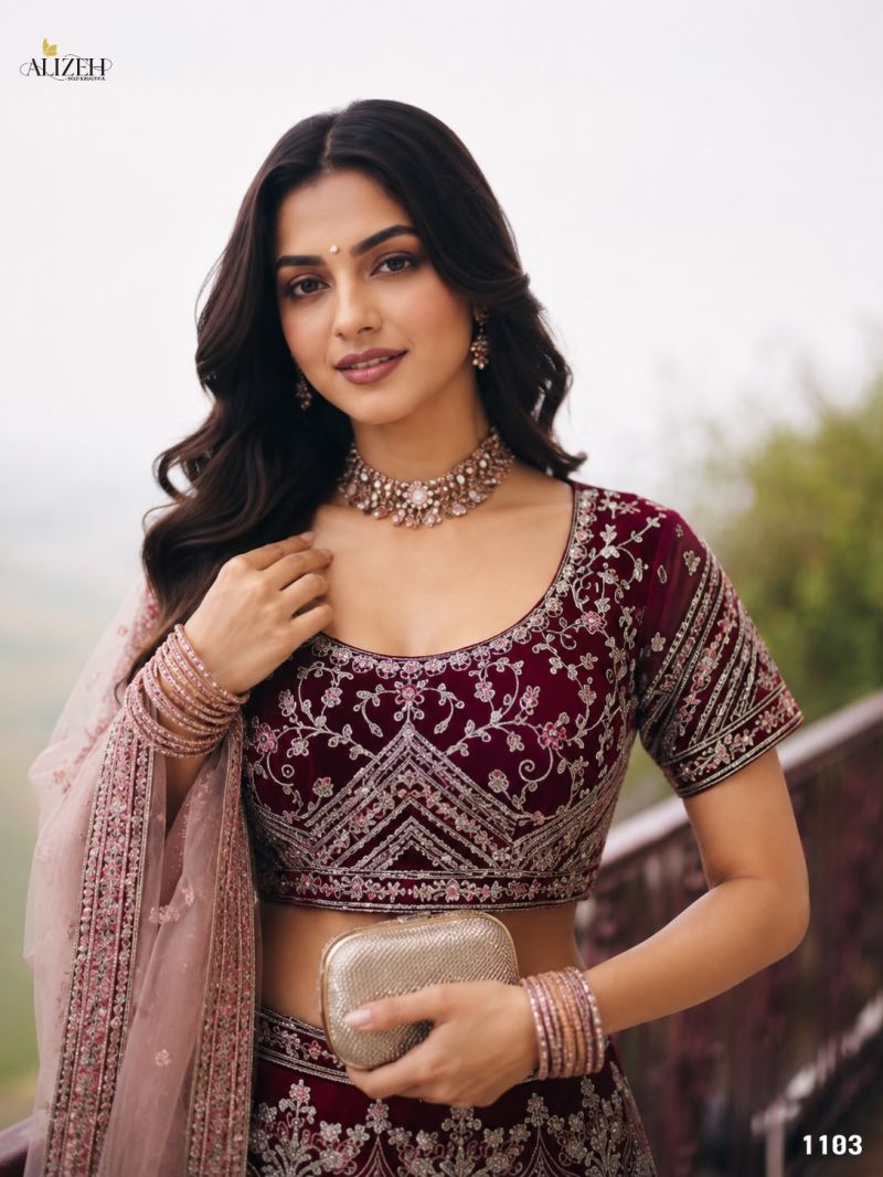 Alizeh 1096 To 1105 Net Embroidered Designer Lehenga Choli Catalog — Wholesale Lehenga, Alizeh wholesale from Surat — Photo 17
