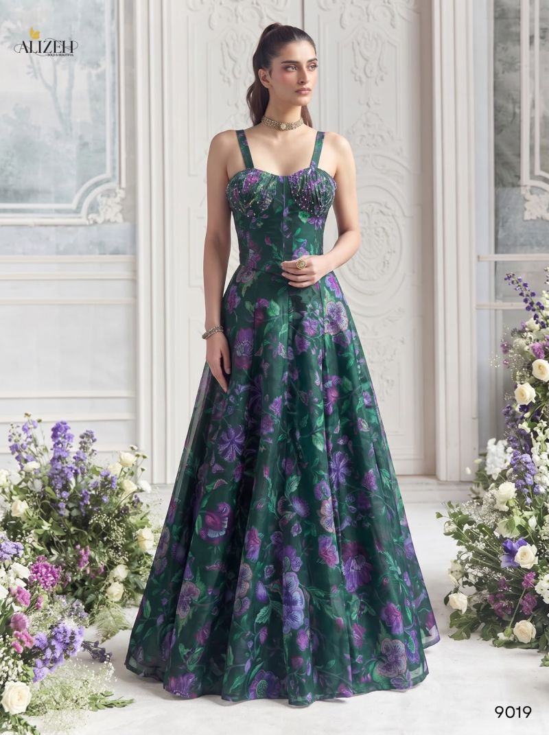 Alizeh 9019 To 9022 Tabby Organza Flower Printed Stylish Lehenga Choli — Wholesale Lehenga, Alizeh wholesale from Surat — view 5
