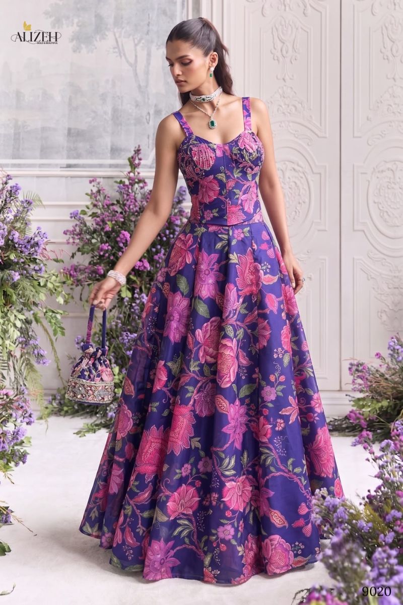 Alizeh 9019 To 9022 Tabby Organza Flower Printed Stylish Lehenga Choli — Wholesale Lehenga, Alizeh wholesale from Surat — view 4
