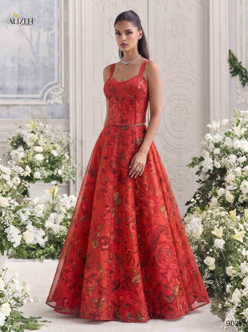 Alizeh 9019 To 9022 Tabby Organza Flower Printed Stylish Lehenga Choli — Wholesale Lehenga, Alizeh wholesale from Surat — view 3