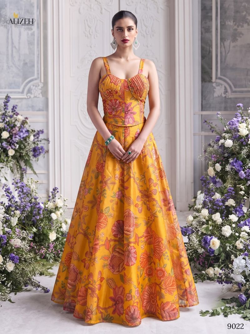 Alizeh 9019 To 9022 Tabby Organza Flower Printed Stylish Lehenga Choli