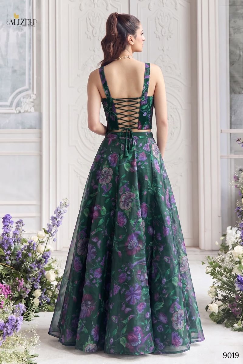Alizeh 9019 To 9022 Tabby Organza Flower Printed Stylish Lehenga Choli — Wholesale Lehenga, Alizeh wholesale from Surat — view 2
