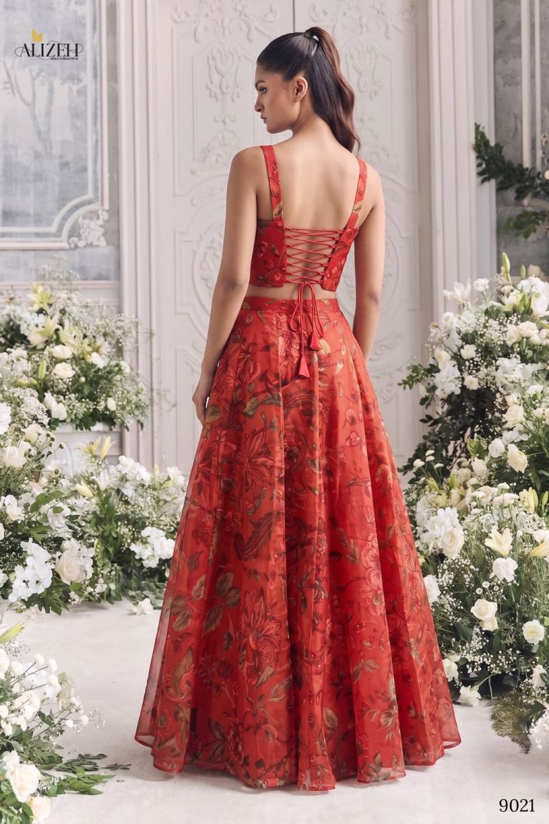 Alizeh 9019 To 9022 Tabby Organza Flower Printed Stylish Lehenga Choli — Wholesale Lehenga, Alizeh wholesale from Surat — view 8