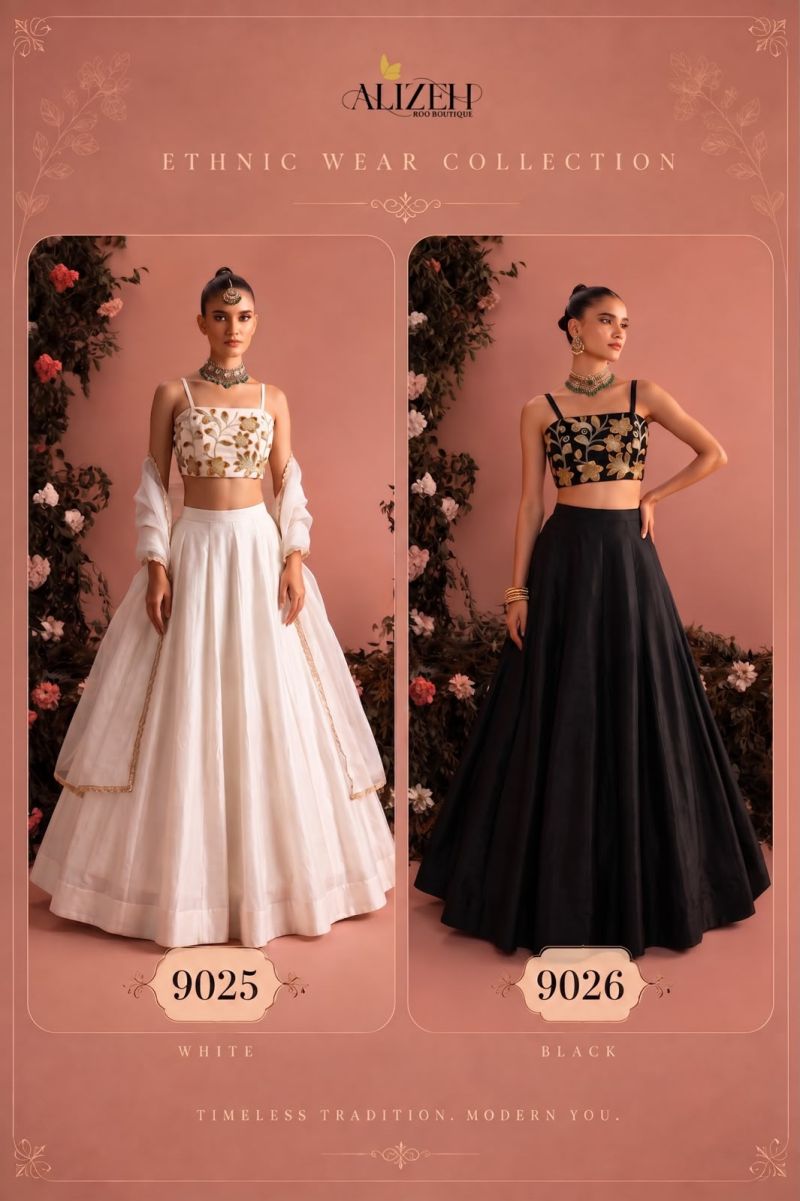 Alizeh 9025 And 9026 Roman Silk Stylish Wear Lehenga Choli Catalog — Wholesale Lehenga, Alizeh wholesale from Surat — view 7
