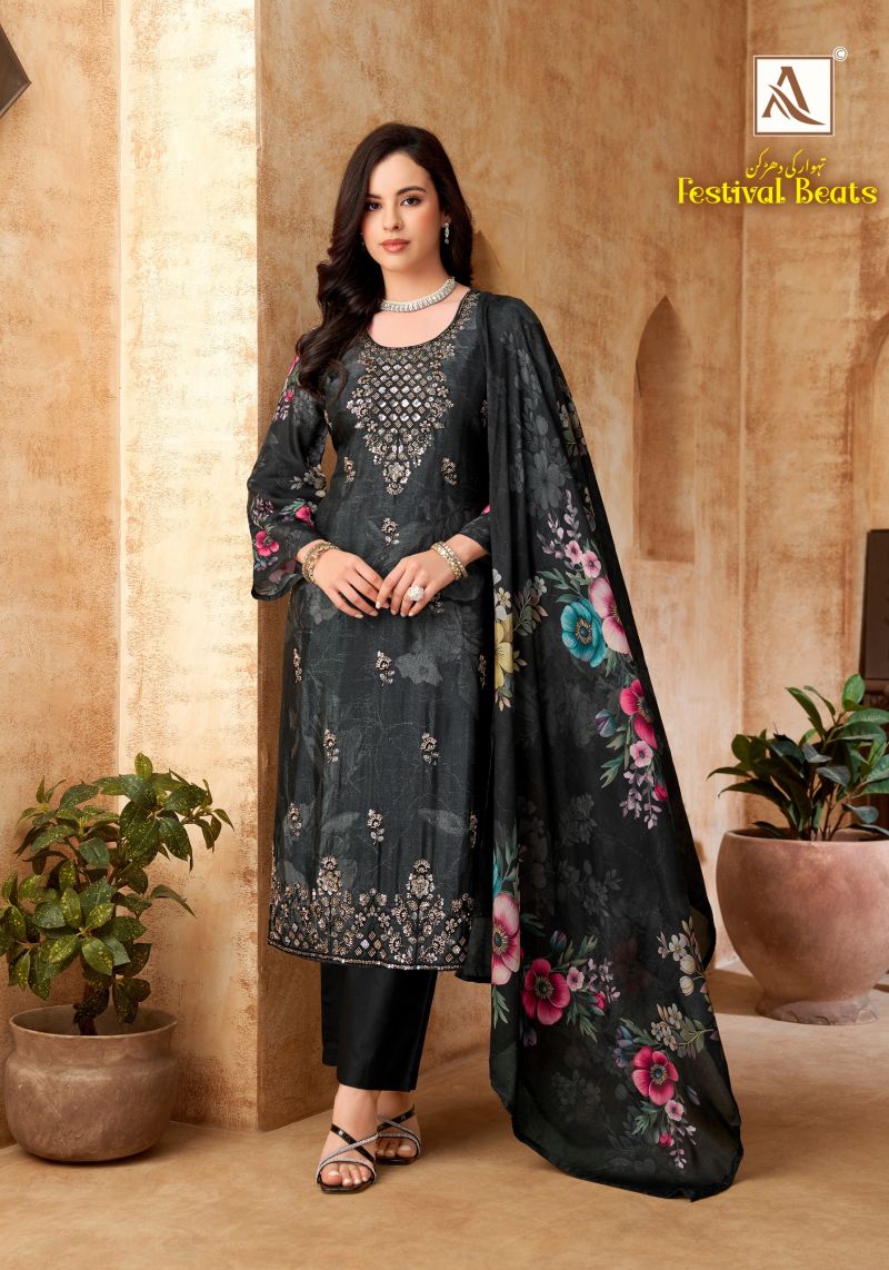 Alok Festival Beats Viscose Maslin Print Beats Work Dress Material Catalog — Wholesale Dress Material, Vardan Ethnic wholesale from Surat — view 3