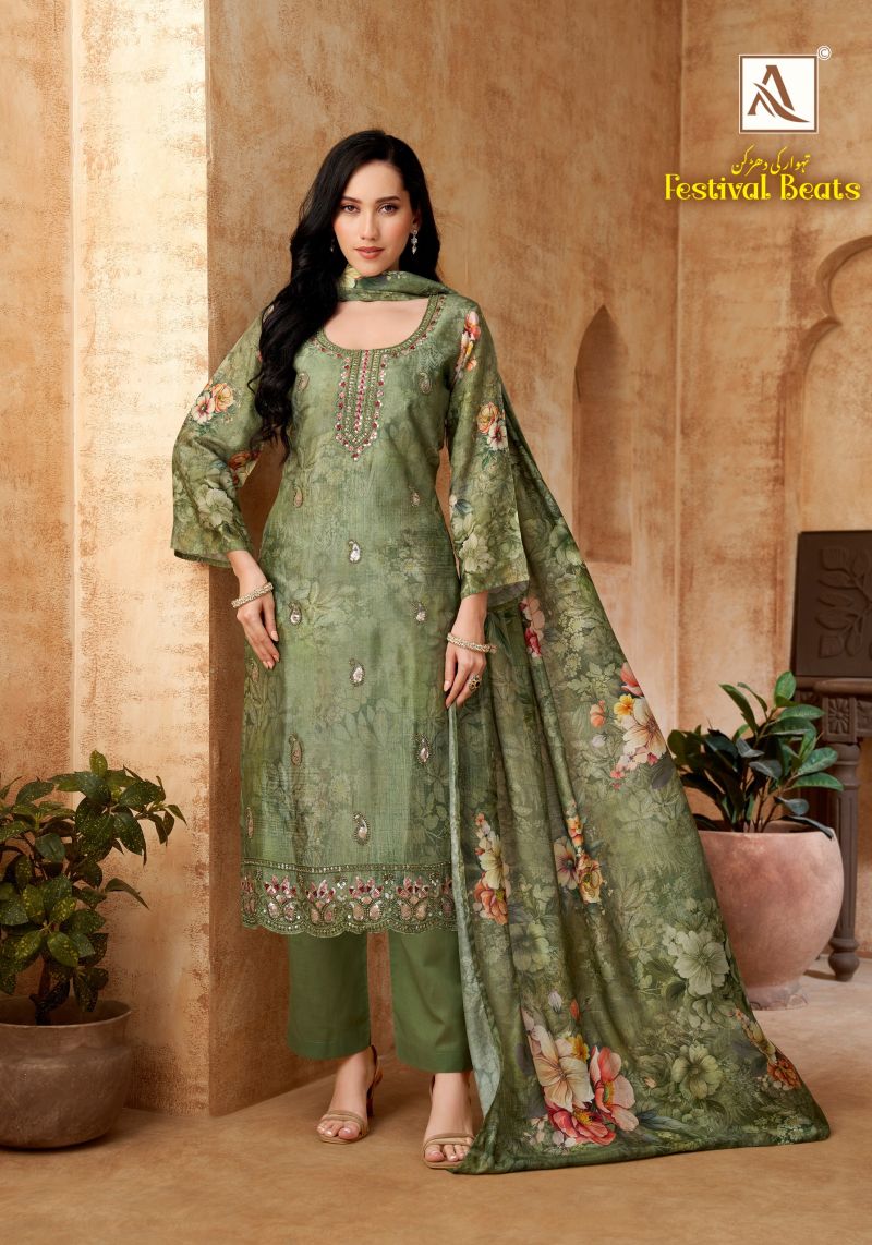 Alok Festival Beats Viscose Maslin Print Beats Work Dress Material Catalog — Wholesale Dress Material, Vardan Ethnic wholesale from Surat — view 5