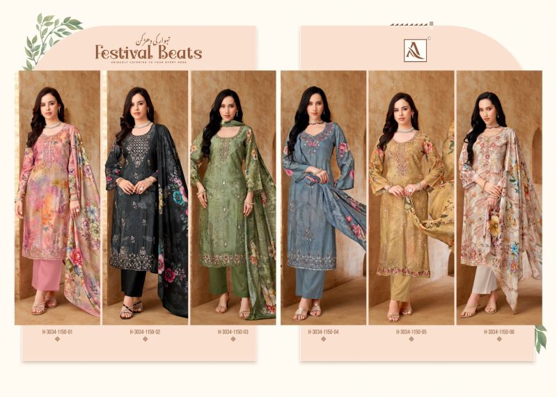 Alok Festival Beats Viscose Maslin Print Beats Work Dress Material Catalog — Wholesale Dress Material, Vardan Ethnic wholesale from Surat — view 8