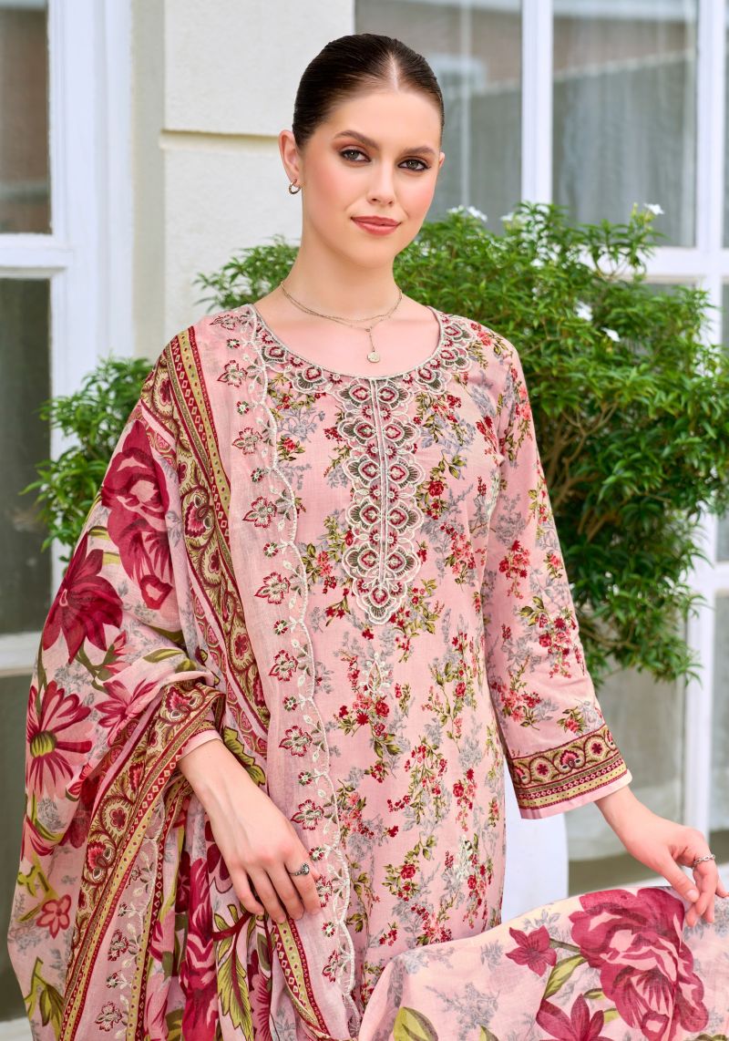 Alok Rabia Butt Cambric Cotton Print Embroidered Dress Material