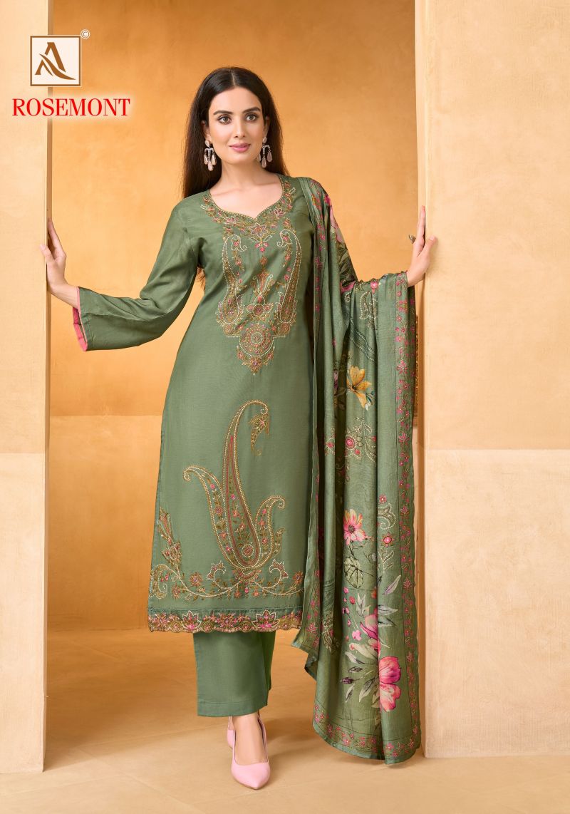 Alok Rosemont Viscose Maslin Embroidered Dress Material Catalog — Wholesale Dress Material, Vardan Ethnic wholesale from Surat — view 9