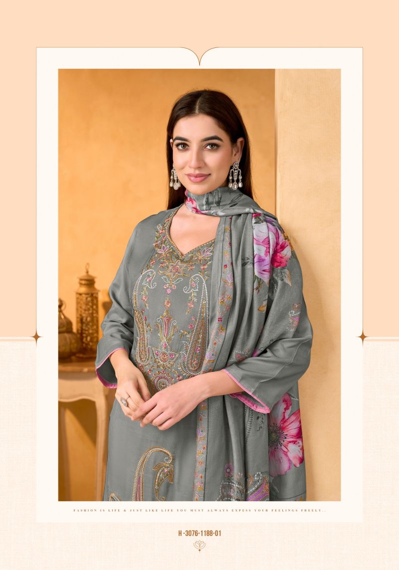 Alok Rosemont Viscose Maslin Embroidered Dress Material Catalog — Wholesale Dress Material, Vardan Ethnic wholesale from Surat — view 4