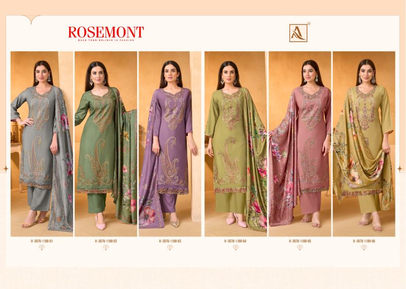 Alok Rosemont Viscose Maslin Embroidered Dress Material Catalog — Wholesale Dress Material, Vardan Ethnic wholesale from Surat — view 7