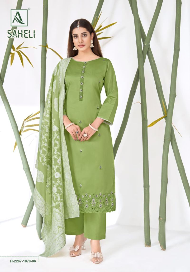 Alok Saheli Zam Cotton Embroidered Swarovski Diamond Work Dress Material — Wholesale Dress Material, Vardan Ethnic wholesale from Surat — view 7