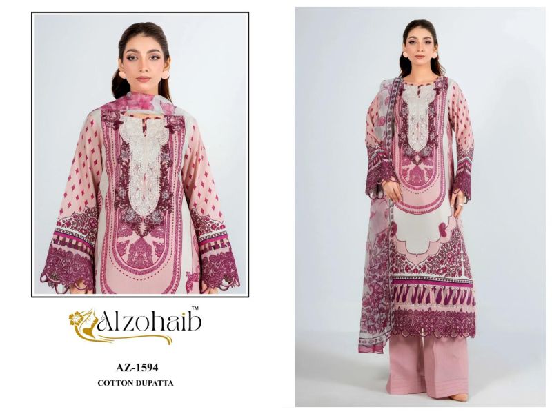 Alzohaib Anisa Vol 2 Chiffon Dupatta Cotton Patch Work Salwar Kameez — Wholesale Pakistani Suits wholesale from Surat - Gallery Image 3