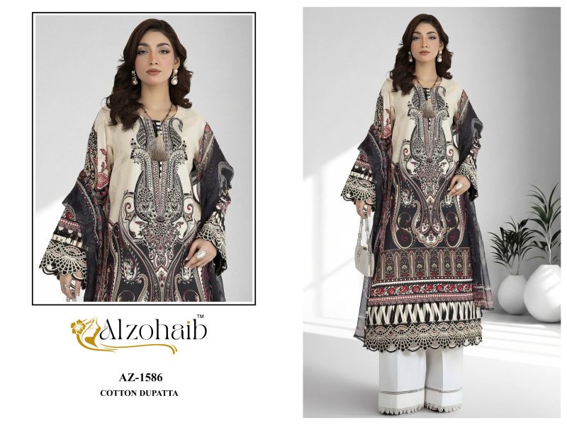 Alzohaib Nura Vol 1 Chiffon Dupatta Cotto n Patch Work Salwar Kameez — Wholesale Dress Material, Vardan Ethnic wholesale from Surat — view 2